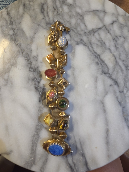 PIK Mfg NYC Jewelry - Vintage Victorian Gold-Tone Multi-Stone Bracelet Blue, Green, Red and Yellow